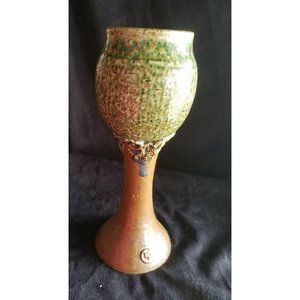 Vintage Unique Hand Thrown Studio Pottery Goblet 8" Tall 1970's signed stamped W